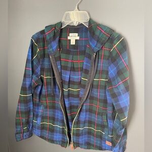 LL Bean Women’s Scotch Plaid Flannel Relaxed Zip Hoodie with Pockets size Small